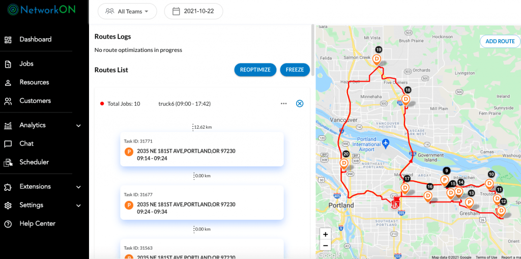 Route optimization dashboard 